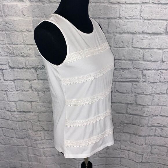 Talbots women S petite sleeveless tank top white w/textured embroidery design - Picture 4 of 9